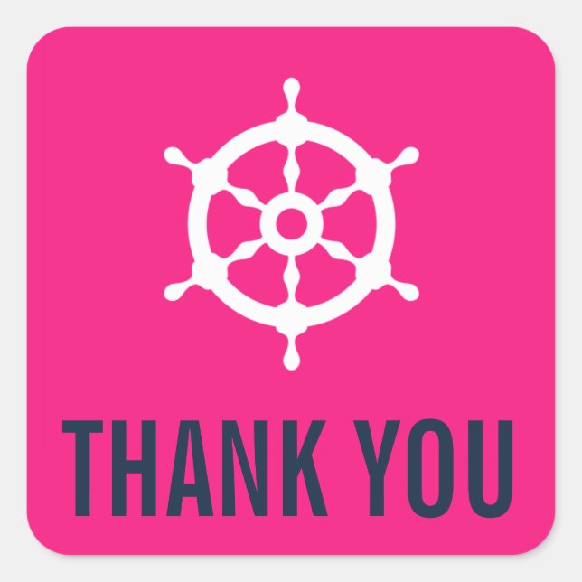 Navy & Hot Pink Nautical Wedding Danke Sticker (Vorderseite)