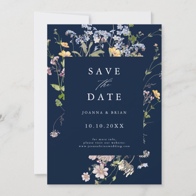 Navy Hübsch Spring Wildblume Meadow Garden Save The Date (Vorderseite)