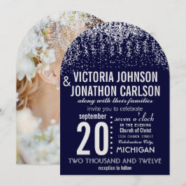 Navy Ihr Foto Confetti ModernTypografie Einladung