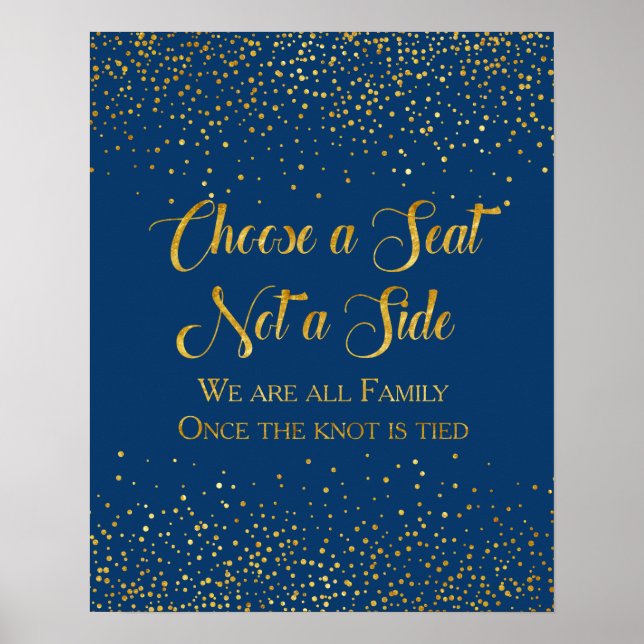 Navy Imitate Gold Glitzer Confetti Hochzeitssitze Poster (Vorne)