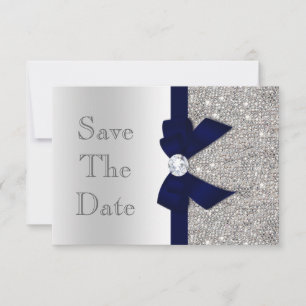 Navy Imitats Bow & Diamonds Silver Save the Date