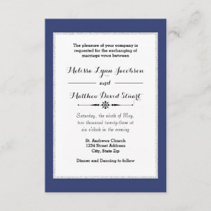 Navy & Imitats Glitzer Gerahmt - Einladung 3x5Wedd