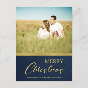 NAVY IMITATS GOLD CALLIGRAPHY MERRY CHRISTMAS FOTO FEIERTAGSPOSTKARTE