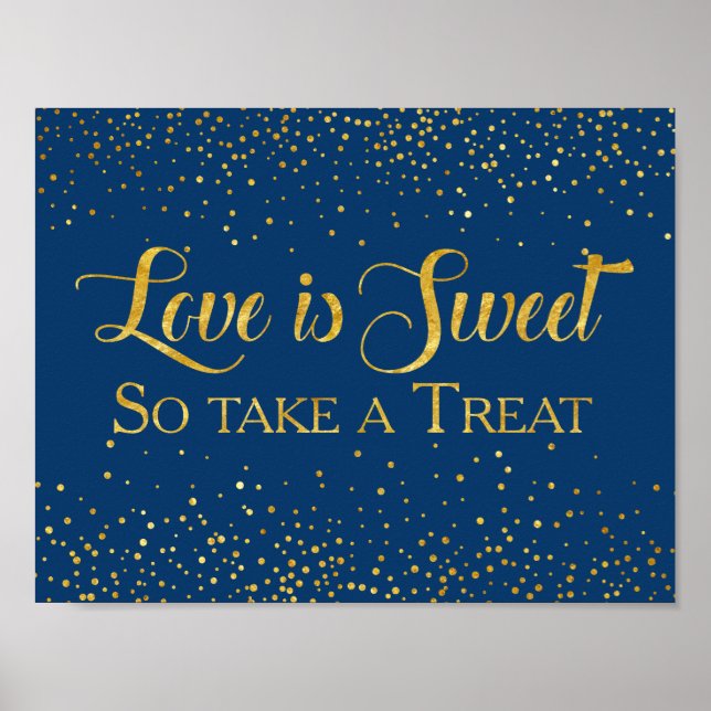 Navy Imitats Gold Glitzer Confetti Hochzeitsdesser Poster (Vorne)
