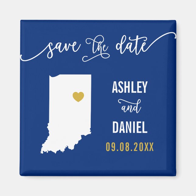 Navy Indiana Wedding Save the Date Map Magnet (Vorne)