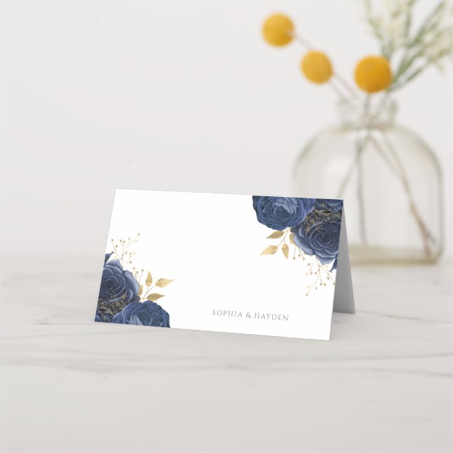 Navy Indigo Blue & Gold Floral Alle Veranstaltunge Platzkarte (Vorderseite)