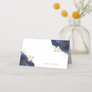 Navy Indigo Blue & Gold Floral Alle Veranstaltunge Platzkarte