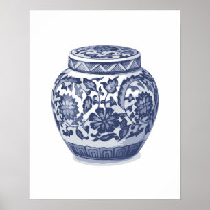 Navy Indigo Blue Hübsch Floral Ginger Jar Muster Poster
