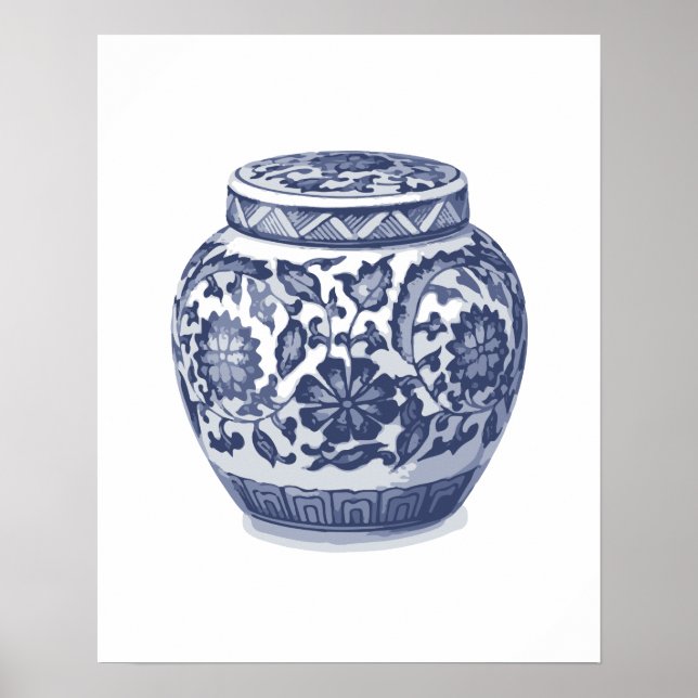 Navy Indigo Blue Hübsch Floral Ginger Jar Muster Poster (Vorne)
