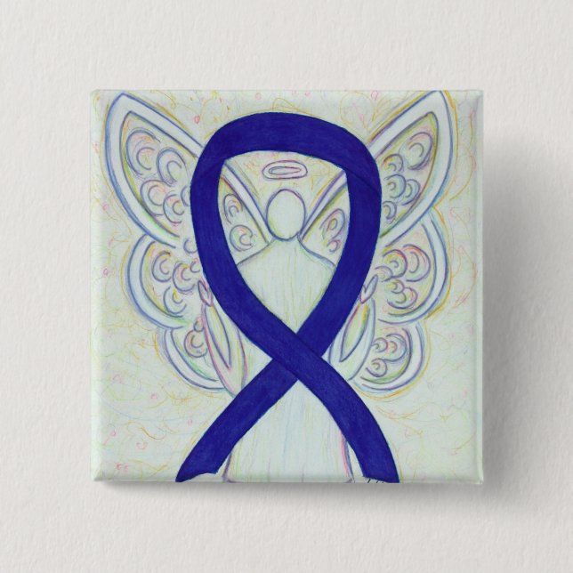 Navy, Indigo, Dark Blue Awareness Ribbon Angel But Button (Vorderseite)