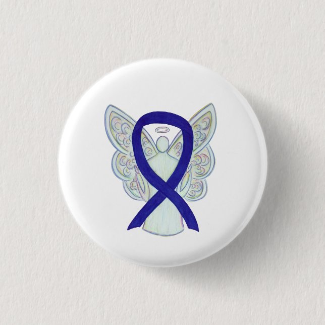 Navy, Indigo, Dark Blue Awareness Ribbon Angel But Button (Vorderseite)