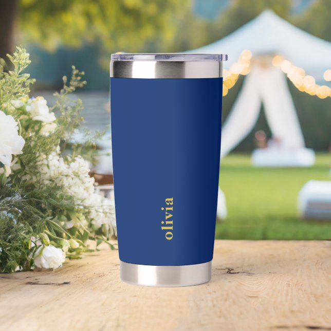 Navy isolierter Becher mit individuellem Markentex (Hochzeit)