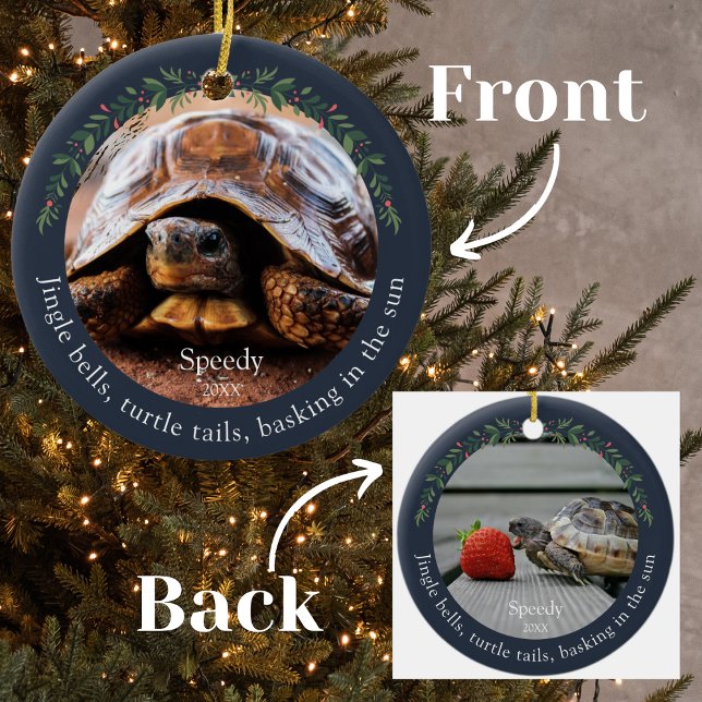 Navy Jingle Bells Pet Turtle Christmas Keramik Ornament (Von Creator hochgeladen)