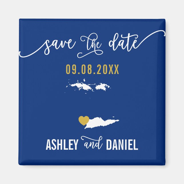 Navy Jungfrau Islands Wedding Save the Date Map Magnet (Vorne)