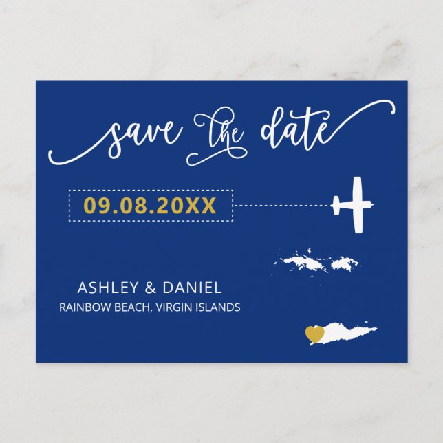 Navy Jungfrau Islands Wedding Save the Date Map Postkarte (Vorderseite)