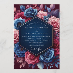 Navy-Juwelen-Blütenhochzeit Einladung
