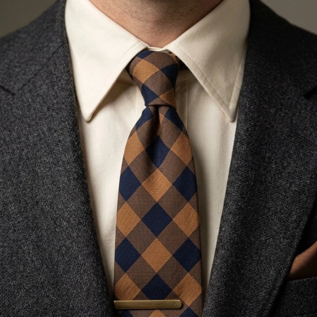 Navy-Kamel-Büffel-Karo-Gingham  Krawatte (Von Creator hochgeladen)