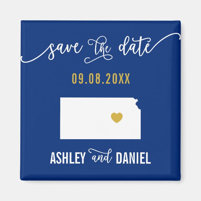 Navy Kansas Wedding Speichern Sie die Datumskarte Magnet (Vorne)