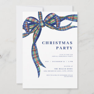 Navy Kariert Bow Holiday Weihnachten Party Einladu Einladung