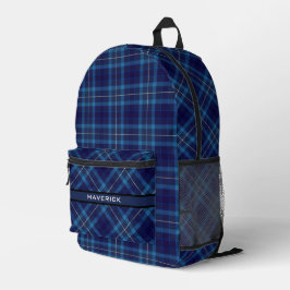 Navy Kariertes Muster Chic Name Modern Maskuline Bedruckter Rucksack