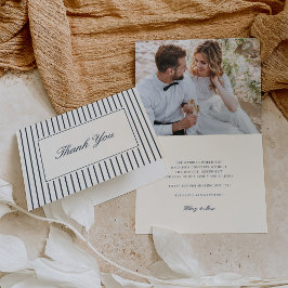 Navy | Klassische Schrift Hochzeitsfoto Dankeschön Karte