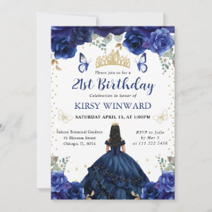 Navy-Kleid Schwarze Haar Prinzessin Geburtstag Einladung