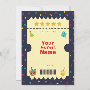 Navy-Konfetti-Ticket-Bär-Cupcake Einladung