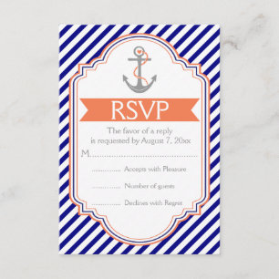 Navy, Korallenanker nautische Hochzeit RSVP Karte