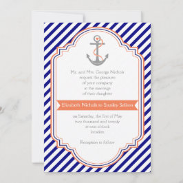 Navy, Korallenanker & Streifen Hochzeit Einladung