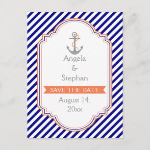 Navy, Korallenhochzeit Sichern Sie das Datum Ankündigungspostkarte