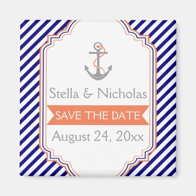 Navy, Korallenhochzeit Sichern Sie das Datum Magnet (Vorne)