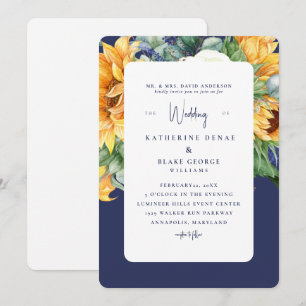 Navy kühne Sonnenblumen Toskanische Hochzeit Einladung