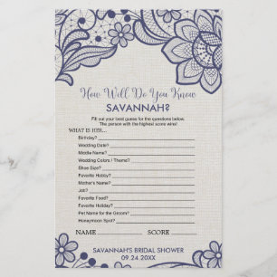 Navy Lace "How Well Do You Know The Bride" Game Flyer