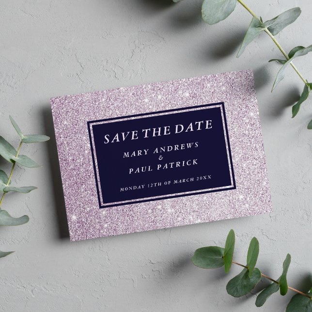 Navy-Lavendel-Glitzer Save the Date (Navy blue lavender glam glitter Save The Date )