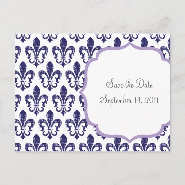 Navy/Lavendel Save the Date Postkarte (Vorderseite)