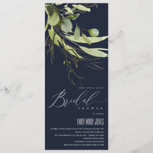 NAVY LEAFY GREEN FOLIAGE WATERCOLOR BRAUTPARTY EINLADUNG