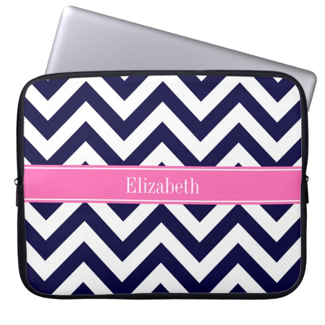 Navy LG Zickzack HotPink2 Quarzfolienname Monogram Laptopschutzhülle (Vorderseite)