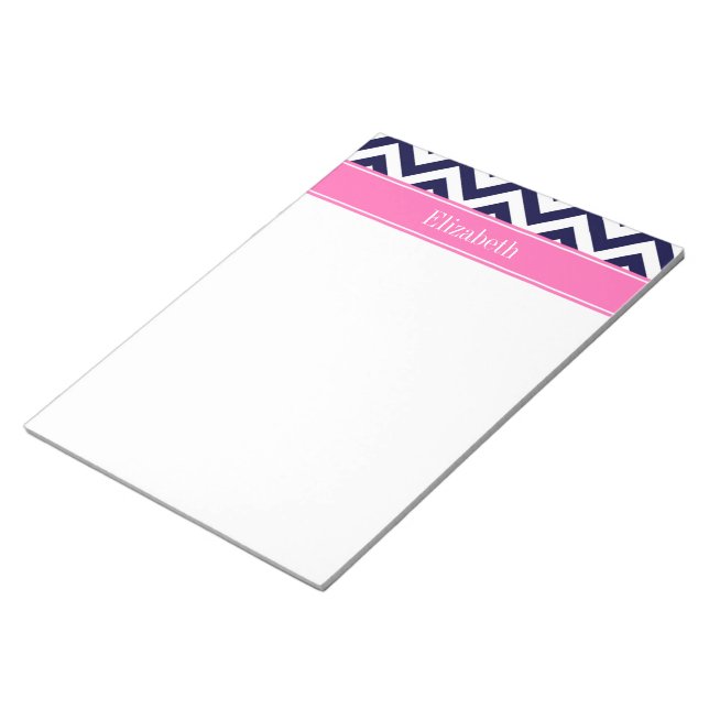 Navy LG Zickzack HotPink2 Quarzfolienname Monogram Notizblock (angewinkelt)