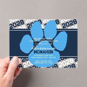 Navy & Light Blue Abschluss Pawprint Mattiert Acryleinladungen