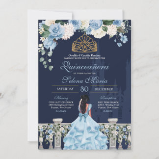 Navy & Light Blue Ainderella Princess Quinceañera Einladung