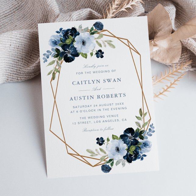 Navy & light blue floral geometric wedding einladung (Von Creator hochgeladen)