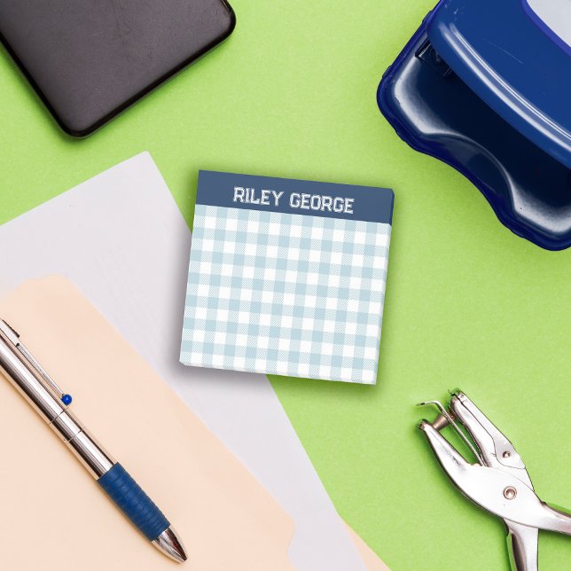 Navy & Light Blue Gingham Varsity Letters Name Post-it Klebezettel (Von Creator hochgeladen)