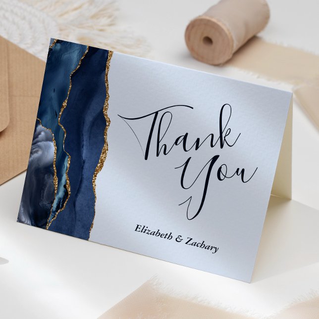 Navy Light Blue Gold Agate Wedding Vielen Dank Karte (Von Creator hochgeladen)