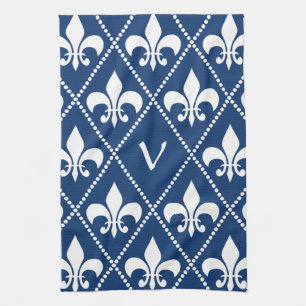Navy-Lilie mit Monogramm Küchentuch