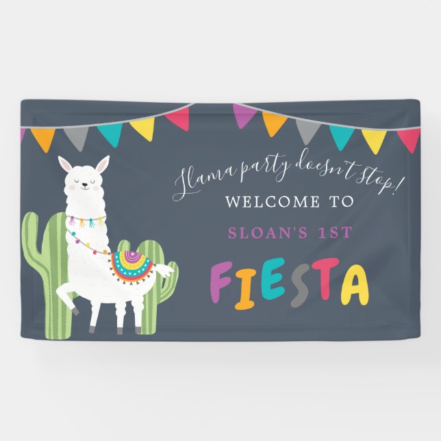 Navy Llama Fun Cactus Birthday Party Willkommen Banner (Horizontal)