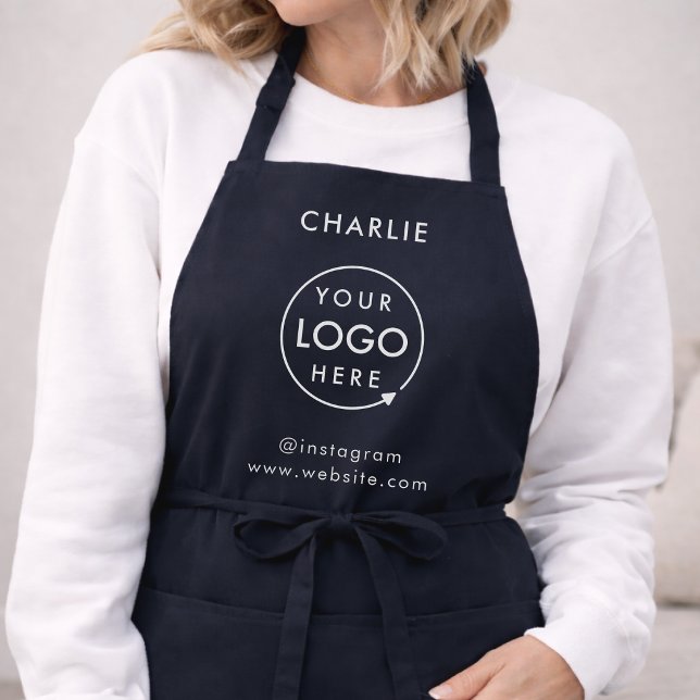 Navy Logo | Corporate Modern Minimalist Blue Schürze (Navy blue company branded staff aprons for cafes, stores, business events & employee identification.)