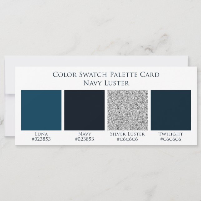 Navy Luster Blue Wedding Color Palette Card (Vorderseite)