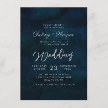 Navy Luster Dark Blue Minimal Monogram Wedding