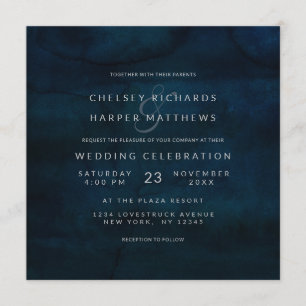 Navy Luster Dark Blue Minimal Wedding Square Einladung