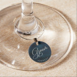 Navy Luster Dark Blue Silver Ground Personalisiert Glasmarker<br><div class="desc">Navy Luster Dunkelblaue Aquarellfarben Design,  mit Silver Sparkle Typografie,  und schöne Aquarelltextur. Mit modernen Chic Script-Schriftart. Ein trendiger und luxuriöser Stil - Personalisierter Groom Mit Monogramm Wine Glass Charm! ~ Karo mein Shop zu sehen,  die gesamte Hochzeitssuite für dieses Design!</div>